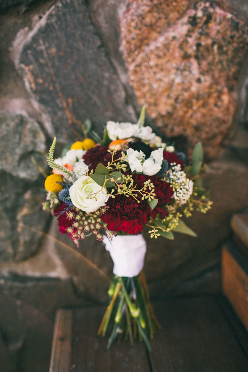 030 Evergreen Lake House Wedding Photographer beautiful bouquet beet and yarrow