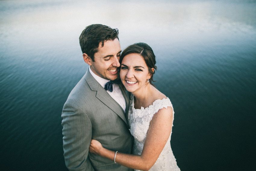 053 Evergreen Lake House Wedding Photographer happy bride and groom lake