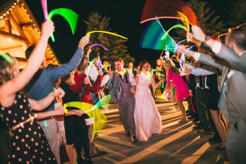 080 Evergreen Lake House Wedding Photographer glow stick send off alternative to sparklers