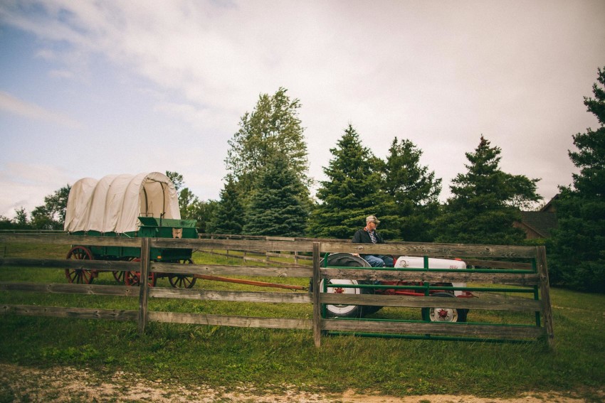 006 Mukwonago Milwaukee WI Barn DIY Laid-back Country Horses Tractor Wagon Getting Ready Wedding Day Danny Andrea