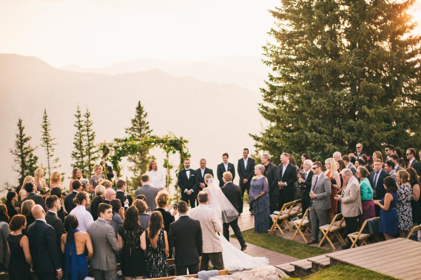 027 Aspen CO Mountain Wedding Photographer Little Nell Dad Walk Down Asile with Bride