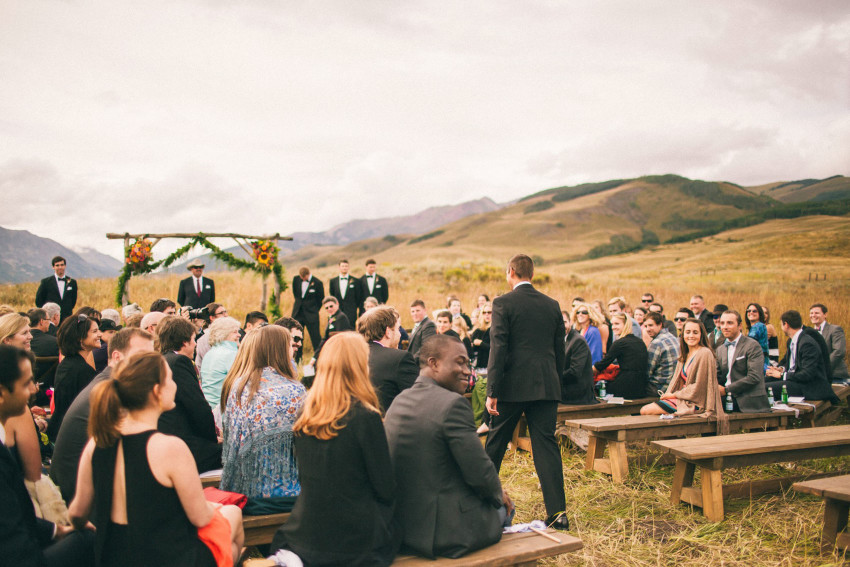 033 Crested Butte CO Private Ranch Wedding Local Foodie Stormy Rain Unique Initimate Burning of Sage Ceremony Barn Live Band Marquee Lights Stars Night Sky