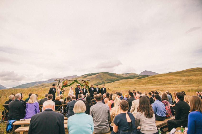 042 Crested Butte CO Private Ranch Wedding Local Foodie Stormy Rain Unique Initimate Burning of Sage Ceremony Barn Live Band Marquee Lights Stars Night Sky