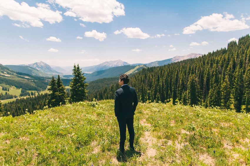 groom waiting for bride first look washington gulch crested butte