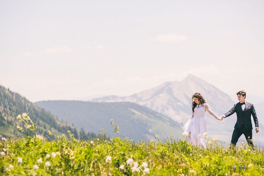 Bride groom on top of the world mountain view crested butte