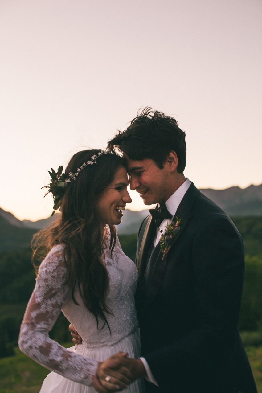 Bride and groom sunset portraits crested butte