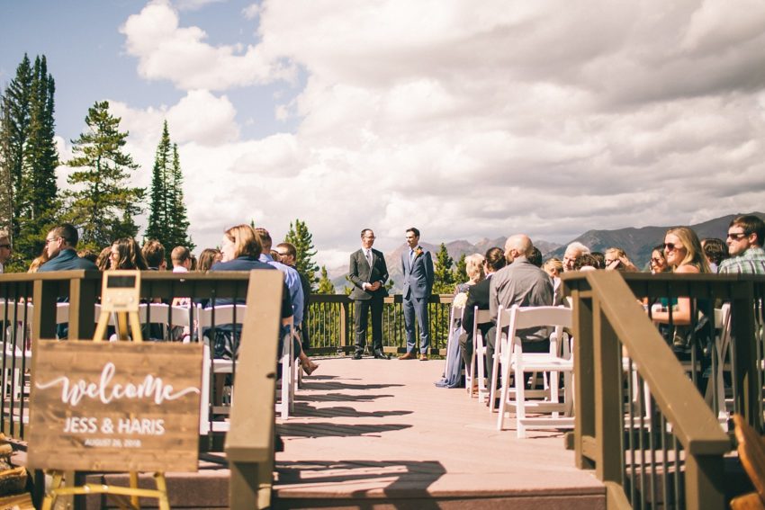 Crested butte wedding at uleys cabin groom waiting at the end of aisle
