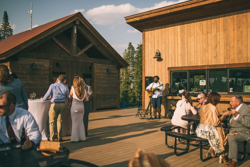 Chris Dismuke Band Playing at Cocktail Hour at Crested Butte Wedding Umbrella Bar