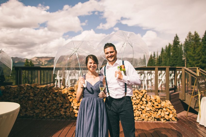 Happy Guests at wedding rain with sun colorado mountain weather crested butte uleys cabin
