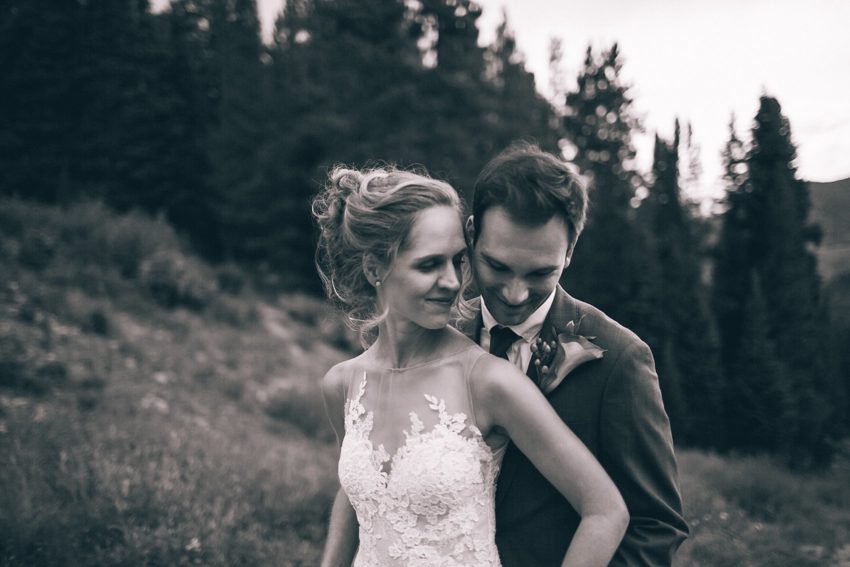 cute couples portrait wedding day crested butte uleys cabin romantic black and white