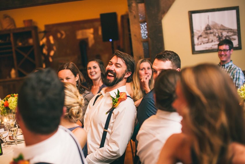 groomsman being silly at wedding reception uleys cabin