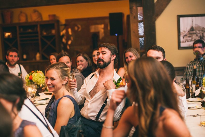 groomsman being silly at wedding reception uleys cabin