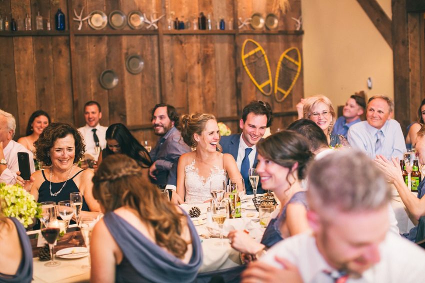 bride and groom reaction during toasts crested butte