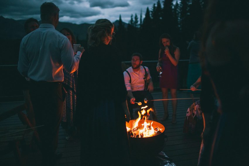 bonfire uleys cabin smores wedding reception