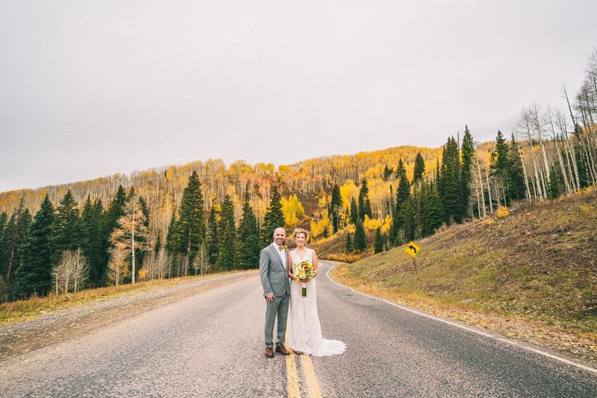 Bridal couples portraits Kebler pass fall colors