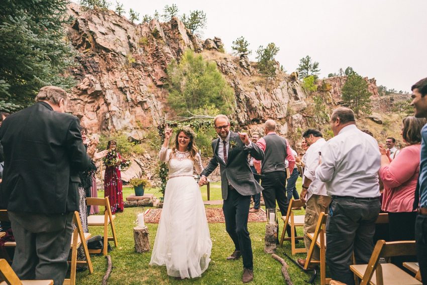 Bride and groom danced down the aisle