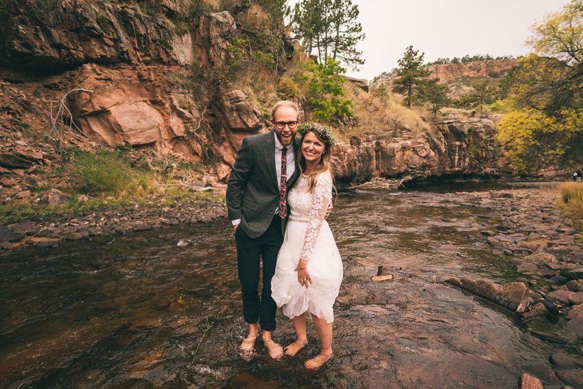 Bride and groom get their toes down the river