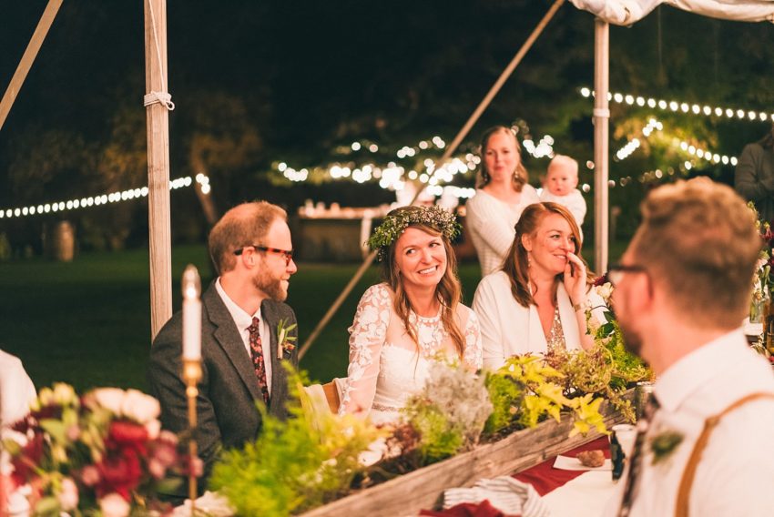 Brides reaction to fathers speech during wedding reception
