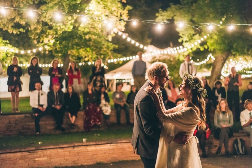 Wedding groom enjoying your first dance at River bend Lyons Colorado